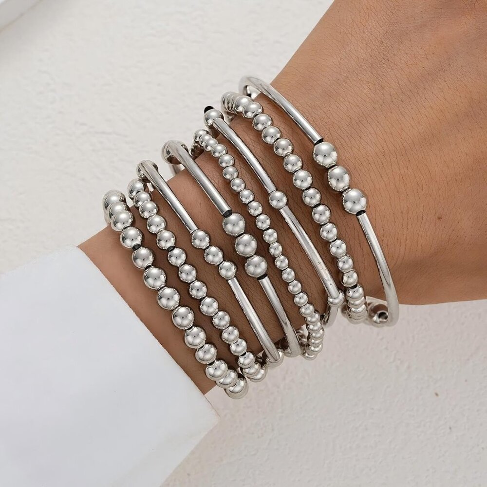Versatile 8-Pc Silver Bangle Bracelet Set - Styli… - image 6